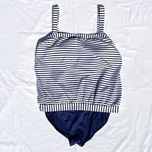 Miraclesuit One Piece Swimsuit Womens 16 Navy Blue White Striped